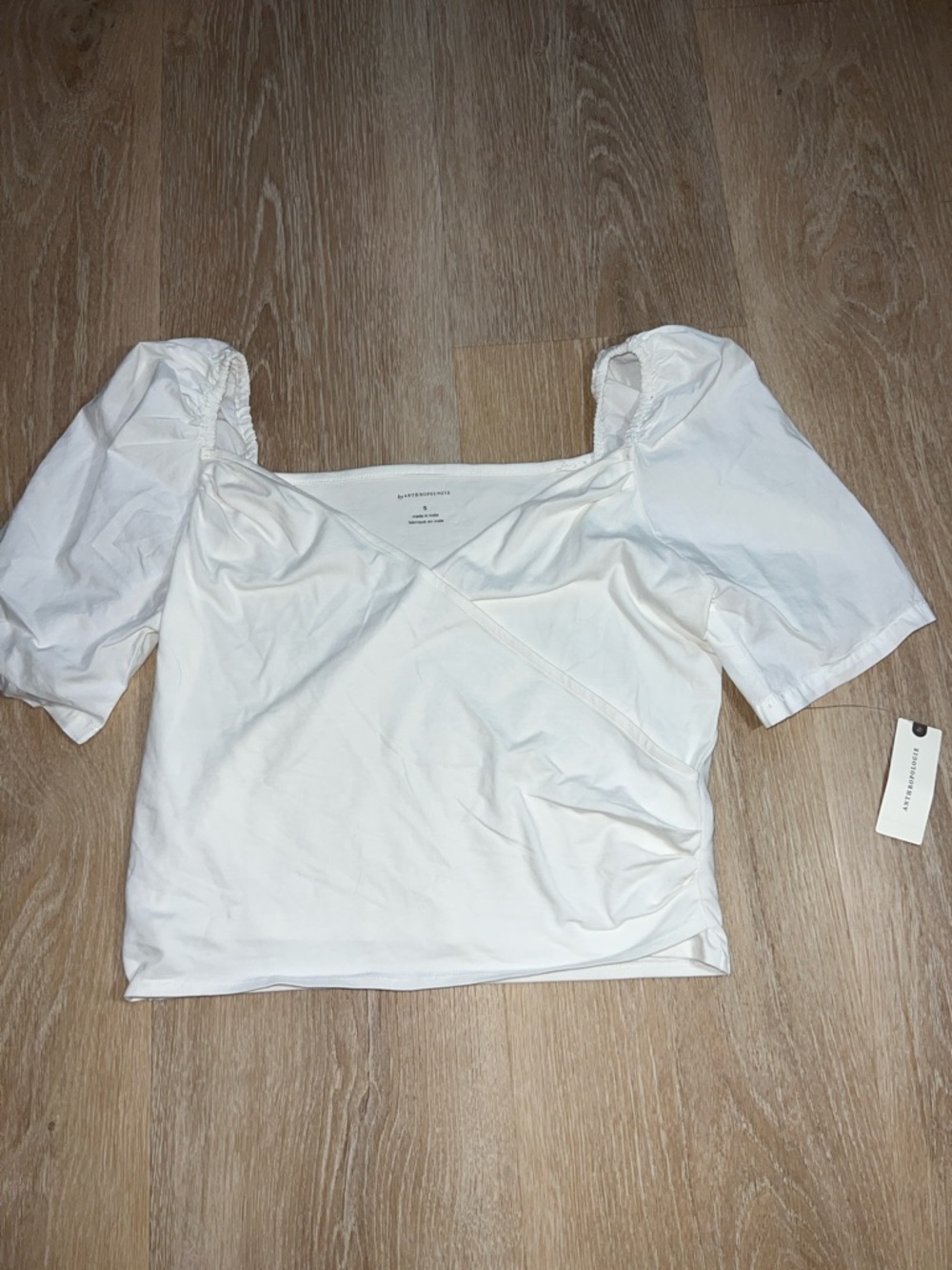 Anthropologie Cream Puff Sleeve Square-Neck Top
